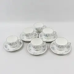 Set of 6 Vintage Wedgwood Belle Fleur Bone China Footed Cups And 5 Saucers