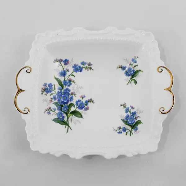 Royal Albert Forget Me Not Bone China Square Candy BonBon Dish With Handles
