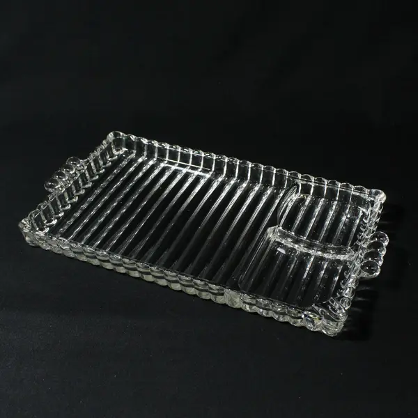 Set of 5  Vtg Hazel Atlas Glass Snack Trays And Cups 1305 Ball and Ribbed Design