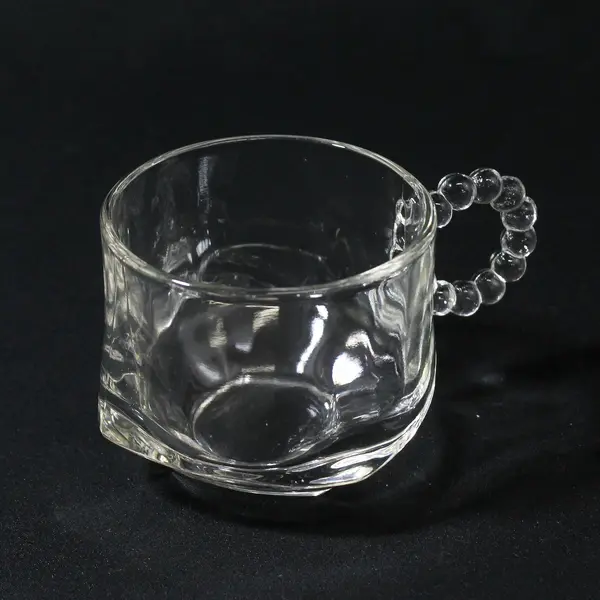 Set of 5  Vtg Hazel Atlas Glass Snack Trays And Cups 1305 Ball and Ribbed Design