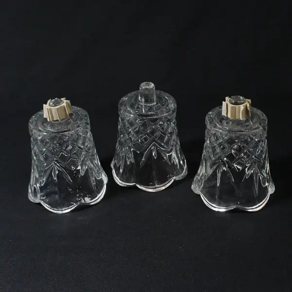  3 Homco Crystal Peg Candle Holders Diamond Palm Pattern With Scalloped Rim
