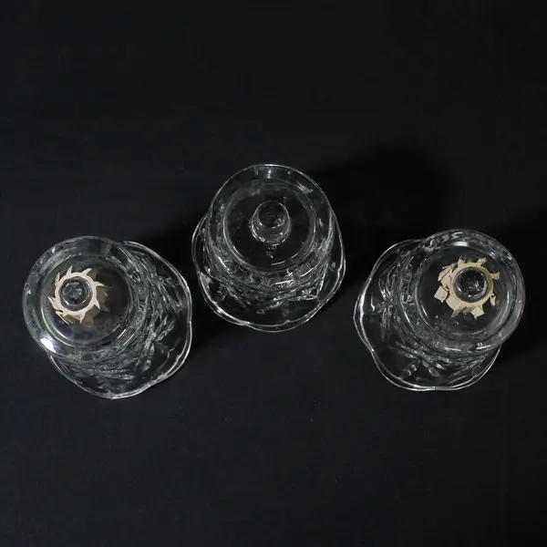  3 Homco Crystal Peg Candle Holders Diamond Palm Pattern With Scalloped Rim