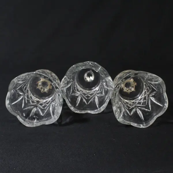  3 Homco Crystal Peg Candle Holders Diamond Palm Pattern With Scalloped Rim