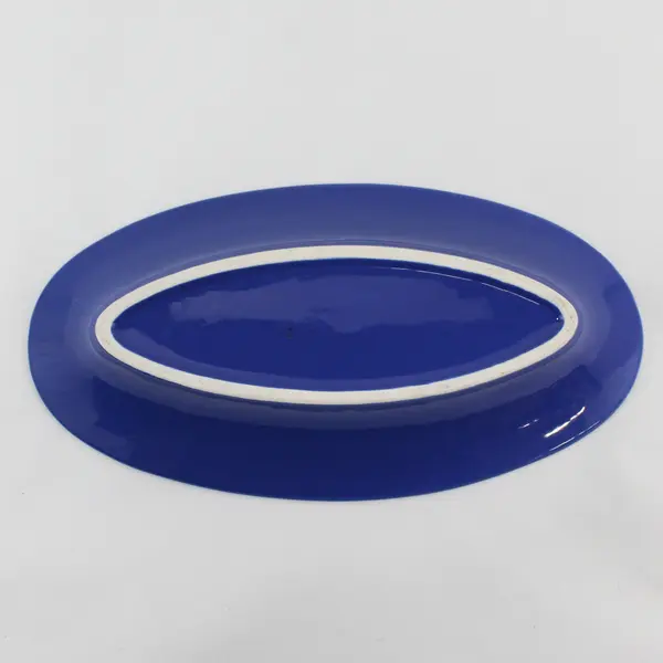 Blue Oval Ceramic Bread Or Serving Bowl 13"