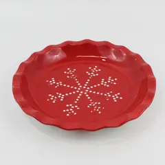 Russ Christmas Ceramic Pie Dish Red With White Dot Snowflake