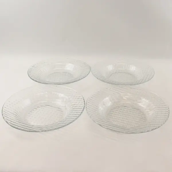 Lot of 4 Clear Glass Bowls Textured Basketweave Pattern