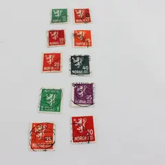 Lot Of 10 Norway Royal Lion Coat Of Arms Stamps Used Canceled 