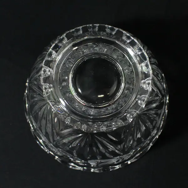 Clear Crystal Footed Bowl Scalloped Rim Etched Roses 8.25"