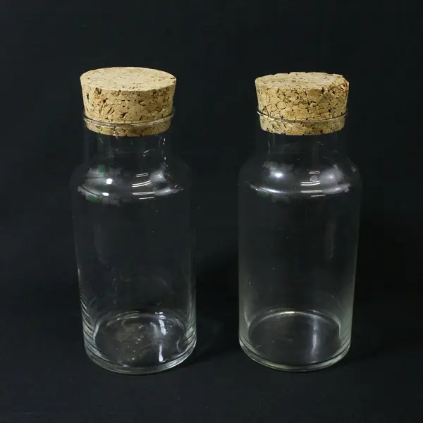 Lot of 2 Clear Glass Jars With Cork Lids 8.5" Tall
