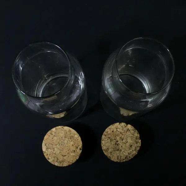 Lot of 2 Clear Glass Jars With Cork Lids 8.5" Tall