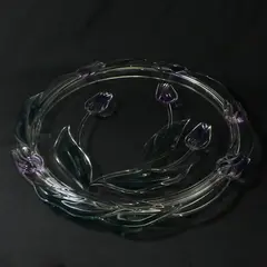 Mikasa Tivoli Crystal Footed Cake Plate Blue Purple Tulips 14in