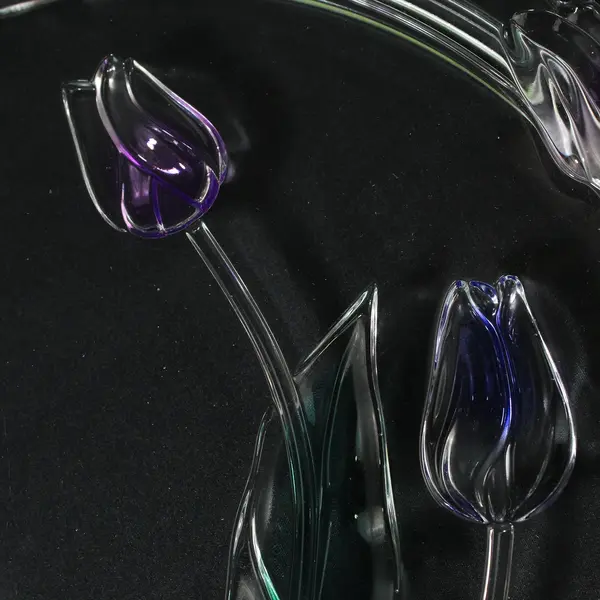 Mikasa Tivoli Crystal Footed Cake Plate Blue Purple Tulips 14in