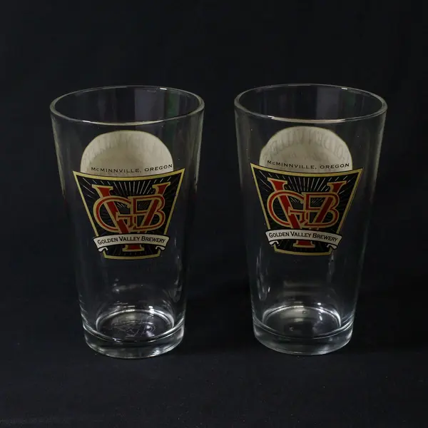 Lot of 2 Golden Valley Brewery 20th Anniversary Beer Glasses 