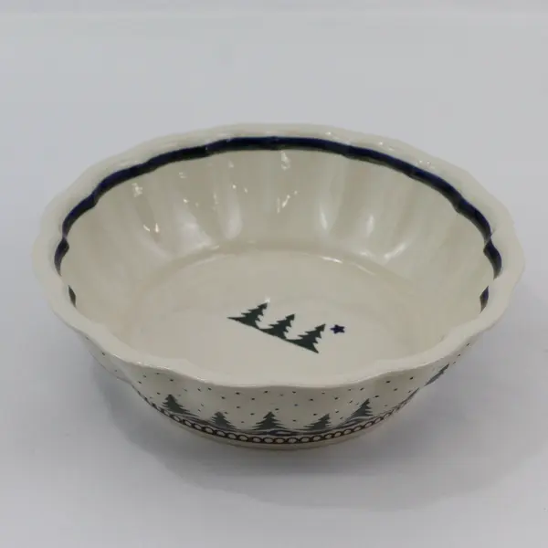 Boleslawiec Trees With Dot Snowflakes Serving Bowl 9.5"