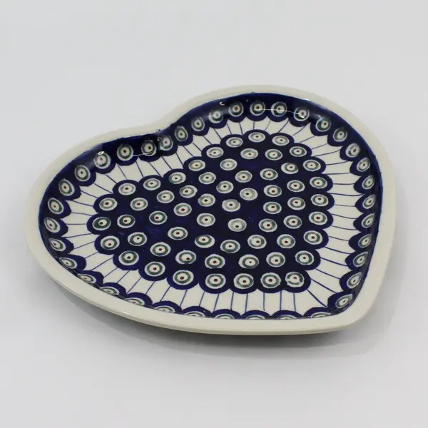 Boleslawiec Heart Shaped Platter or Plate 10.75" Circles And Lines