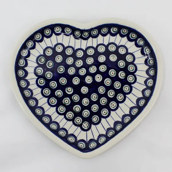 Boleslawiec Heart Shaped Platter or Plate 10.75" Circles And Lines