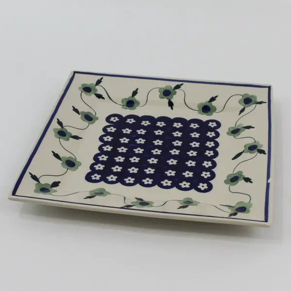 Boleslawiec Polish Pottery 9"  Square Floral Plate Signed R. Orda