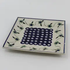 Boleslawiec Polish Pottery 9"  Square Floral Plate Signed R. Orda