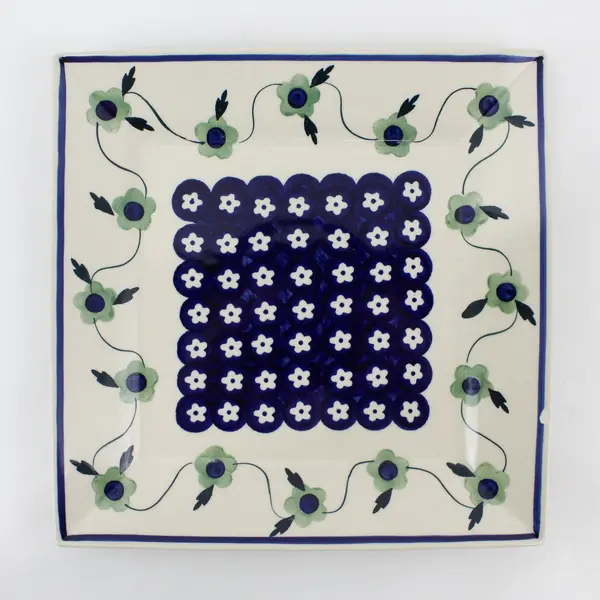 Boleslawiec Polish Pottery 9"  Square Floral Plate Signed R. Orda