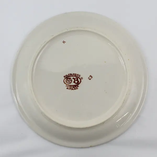 Boleslawiec Polish Pottery Handmade Platter 10.75" Blue Flowers Green Dots