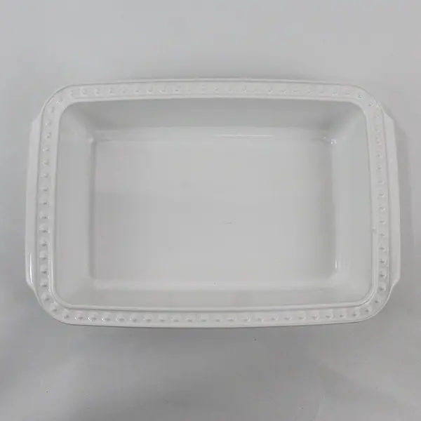 Fapor Delmar White Ceramic Beaded Rim Rectangular Baker 11.5" Portugal