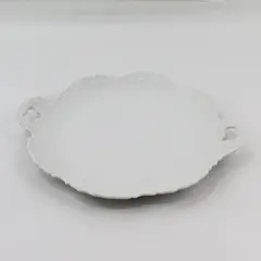 Freddi Japan White Ceramic Double Handle Platter Scalloped Rim Embossed Vine