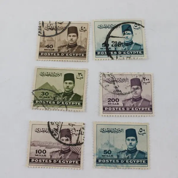 Lot Of 6 Egypt King Farouk Landmarks Stamps 1940s Used