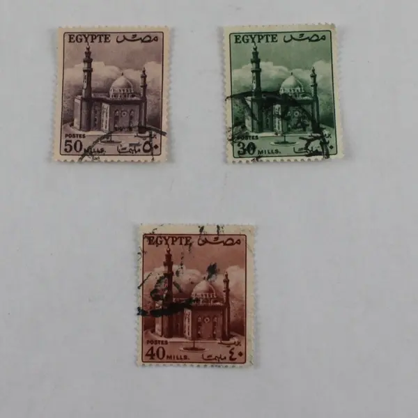 Lot Of 3 Egypt Mosque Of Sultan Hassan 30/40/50 Mils Stamps 1953 Used