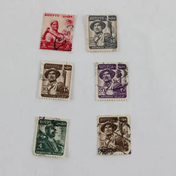 Lot Of 6 Egypt Defense And Agriculture Stamps 1950s Used