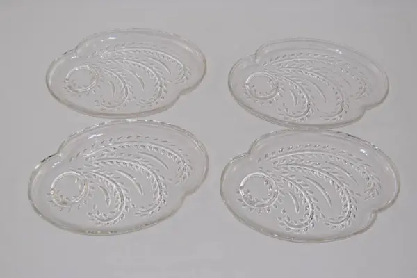 Lot Of 4 Vintage Federal Glass Homestead Snack Trays Wheat Pattern No Cups 
