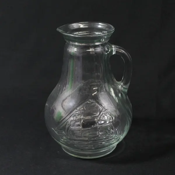 Embossed Clipper Ship Clear Glass Pitcher 6.75"