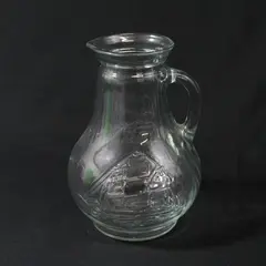 Embossed Clipper Ship Clear Glass Pitcher 6.75"