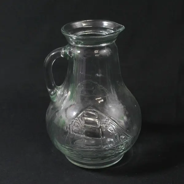 Embossed Clipper Ship Clear Glass Pitcher 6.75"