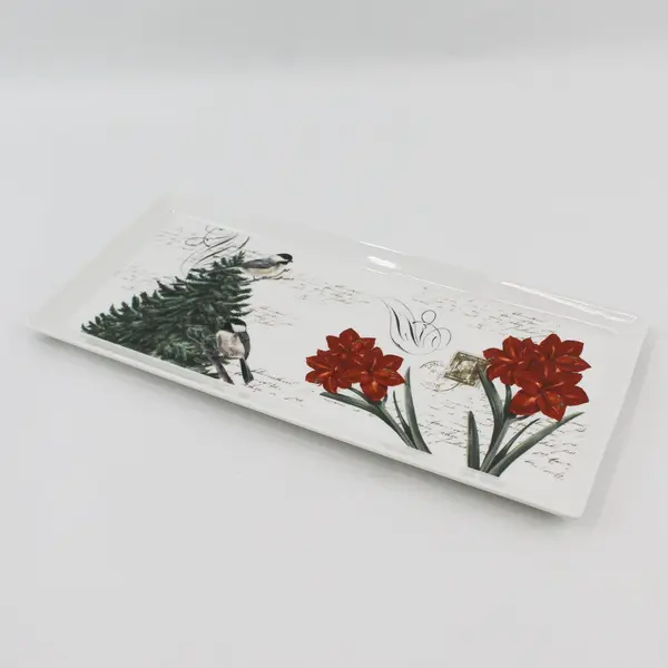 2020 Grace Teaware Porcelain Winter Cheer Bird Sandwich Serving Platter 