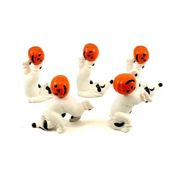 Lot of 5 Vintage Dept. 56 Ceramic Halloween Pumpkin-Head Clown Tumblers