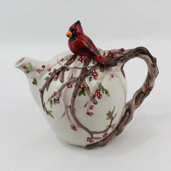Blue Sky Heather Goldminc The Holiday Collection Red Cardinal Porcelain Teapot