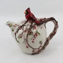 Blue Sky Heather Goldminc The Holiday Collection Red Cardinal Porcelain Teapot