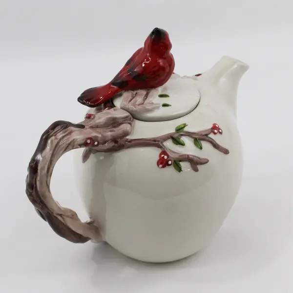 Blue Sky Heather Goldminc The Holiday Collection Red Cardinal Porcelain Teapot