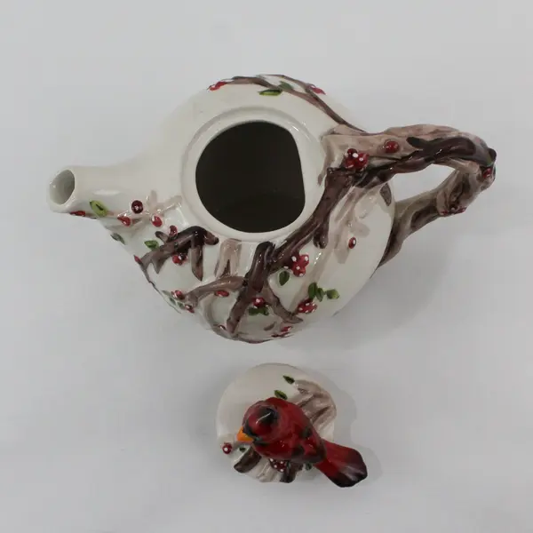 Blue Sky Heather Goldminc The Holiday Collection Red Cardinal Porcelain Teapot
