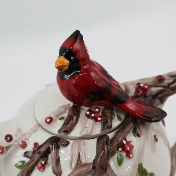 Blue Sky Heather Goldminc The Holiday Collection Red Cardinal Porcelain Teapot