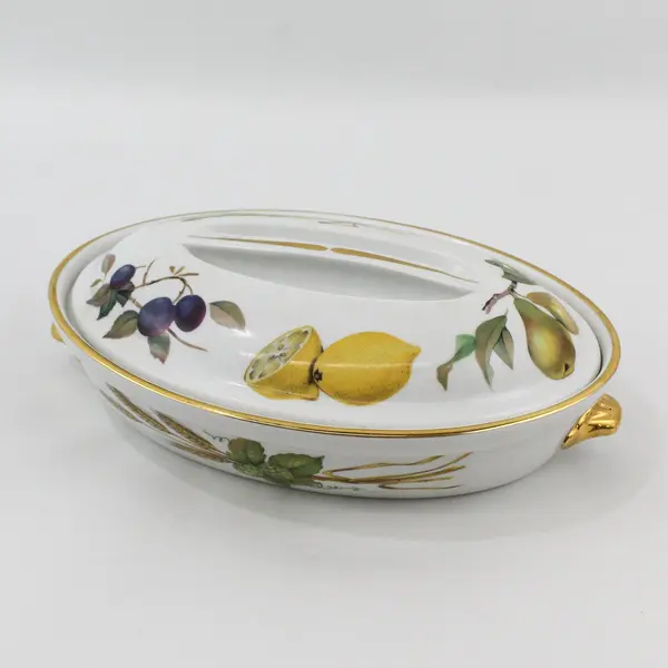 Royal Worcester Evesham Gold Oval Covered Casserole Dish 11" Shape 21 Sz 2