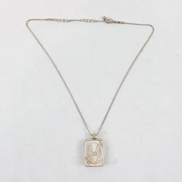 Vintage Modernist Cream Stone Necklace Silver-Tone Frame Pendant