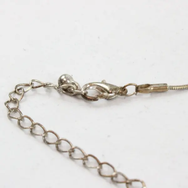 Vintage Modernist Cream Stone Necklace Silver-Tone Frame Pendant