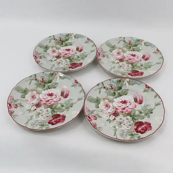 Set of 4 PTS International 222 Fifth English Rose Dinner Plates 8.75 in
