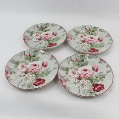 Set of 4 PTS International 222 Fifth English Rose Dinner Plates 8.75 in