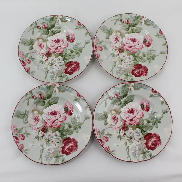 Set of 4 PTS International 222 Fifth English Rose Dinner Plates 8.75 in