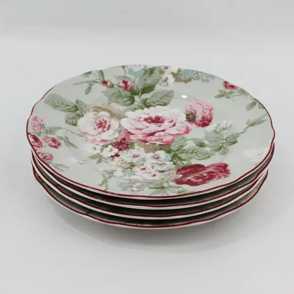 Set of 4 PTS International 222 Fifth English Rose Dinner Plates 8.75 in