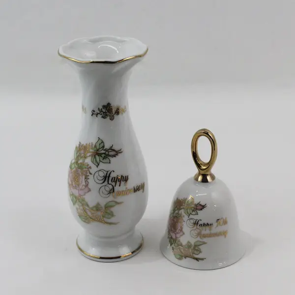 1983 Enesco 50th Anniversary Porcelain Bell And Vase