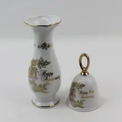1983 Enesco 50th Anniversary Porcelain Bell And Vase