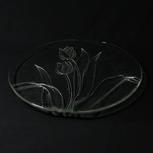 Clear Embossed Tulips 12.75" Glass Platter